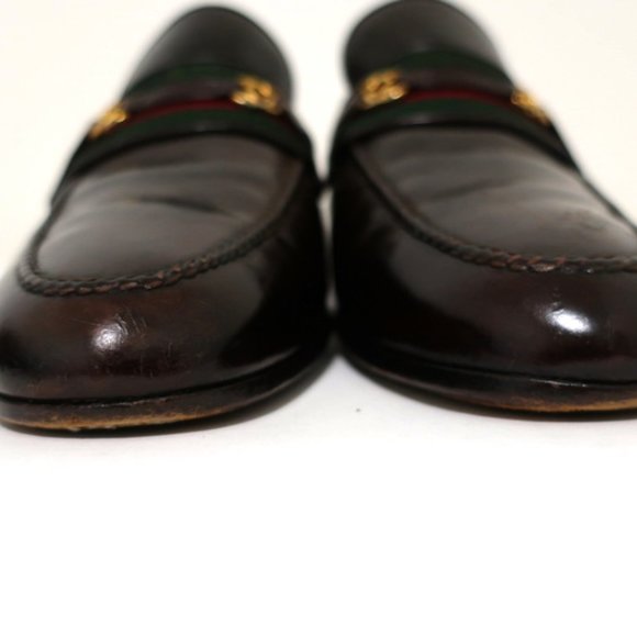 Gucci Vintage GG Web Loafers Dark Brown Leather main image 8